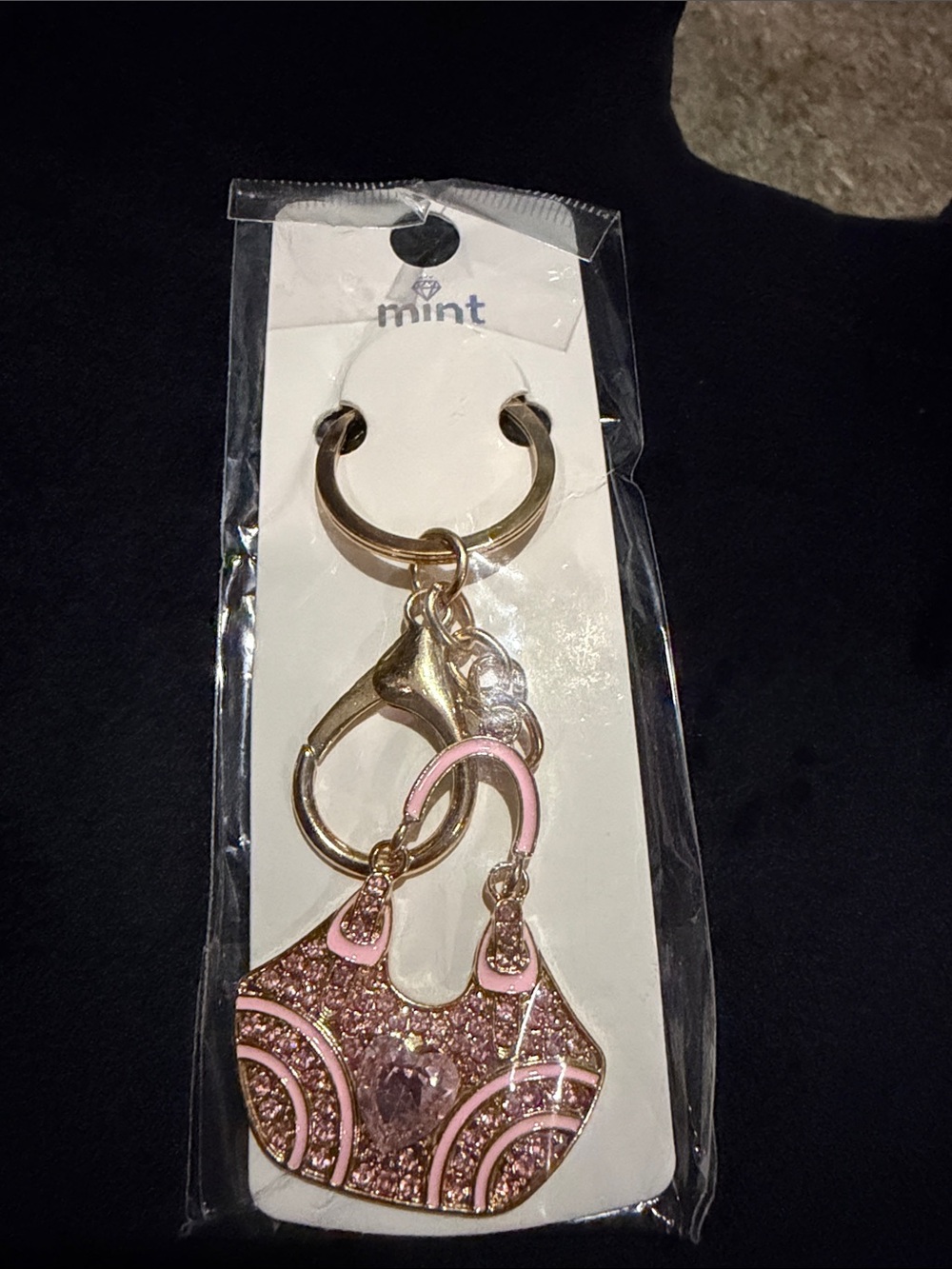Mint Pink & Gold Glitter Purse Keychain